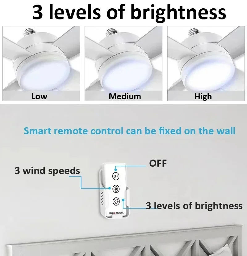 30W Ceiling Fan Led Light E27 Socket Fan With Smart Remote Control 1000Lm 5000K Bulb Fan Lamp For Bedroom Living Room 2