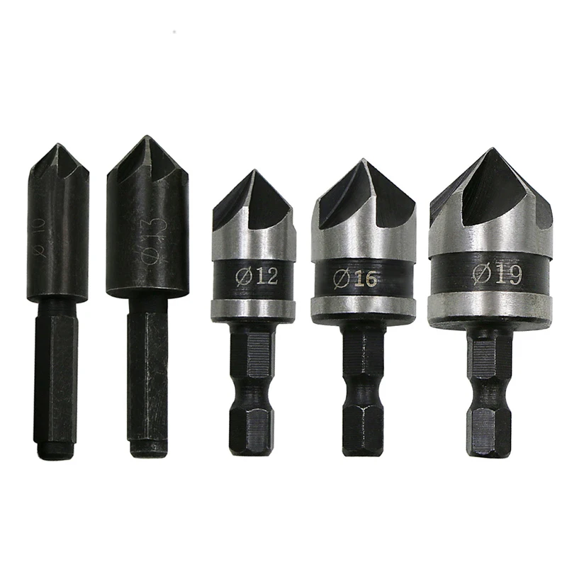 2/3pcs 90 Degrees Chamfer Drill Bit Set 12/16/19mm 5/7 Flute WoodWorking Carbon Steel Drill Bit Cutter Countersink Drill Bit Set