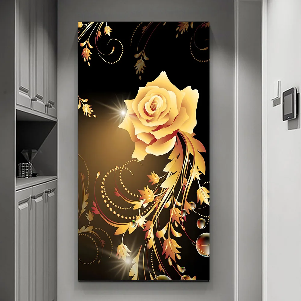 1pc Light Luxury Black Gold Rose And Butterfly Canvas Painting Living ...