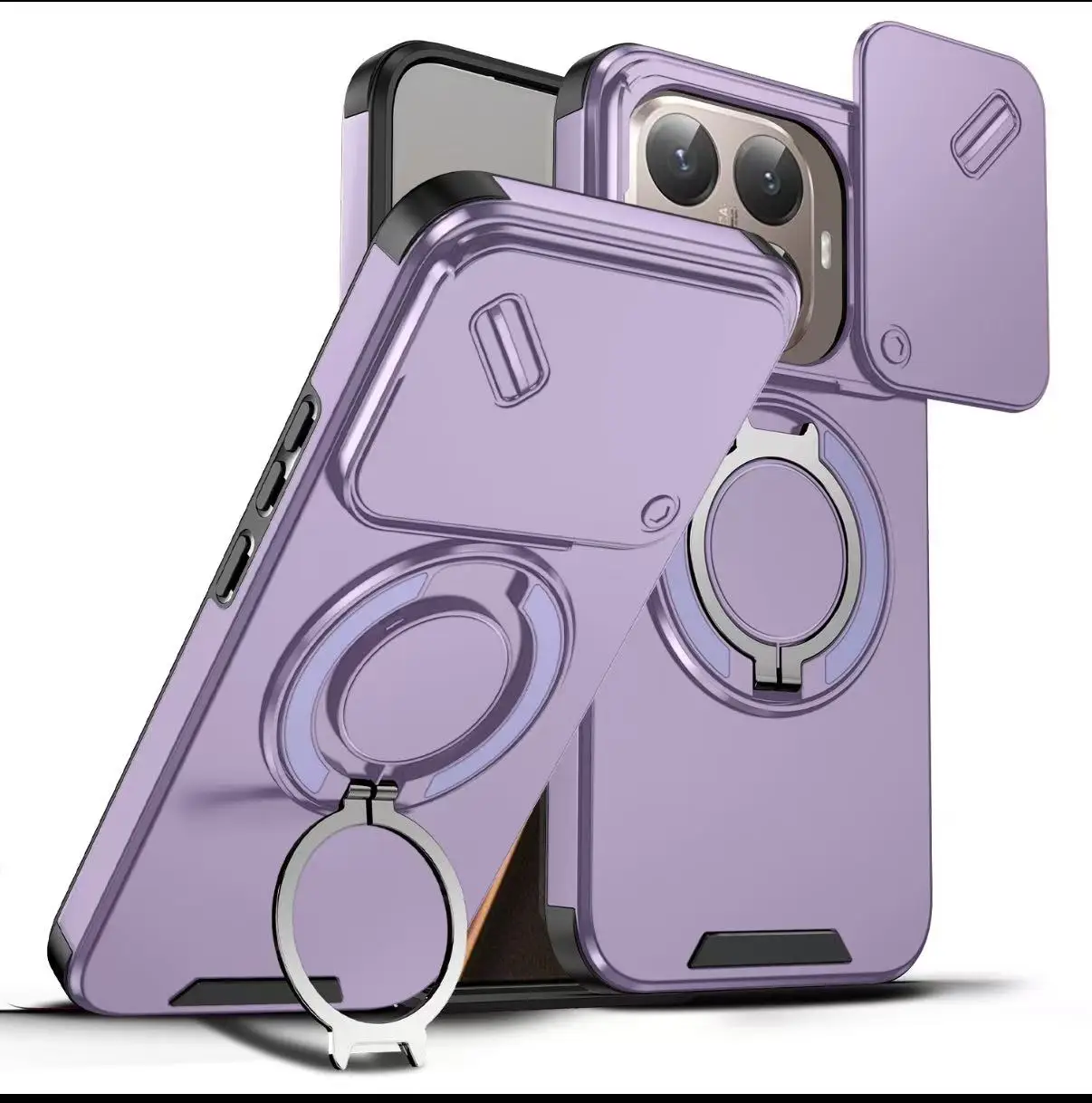 Luxury Orange Purple Shockproof Magnetic Ring Stand Phone Case with Camera Flip Protection
