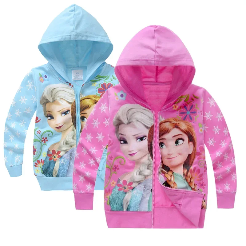 Frozen Anna Elsa Print Hoodies Baby Girls Sweatshirt Long Sleeve Kids Clothes Jacket Coat Spring Autumn Children Hooded Outwear