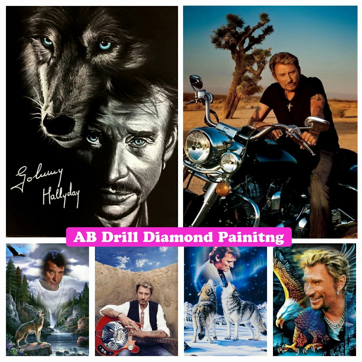 15.8x19.7inch) Rock Chanteur Diamant Peinture Français Elvis Johnny Hallyday BRICOLAGE Point De