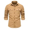 AIOPESON 2023 New Solid Color Shirt Corduroy Shirt for Men Business Casual Pocket Men's Shirt Thicken Autumn Men Shirt