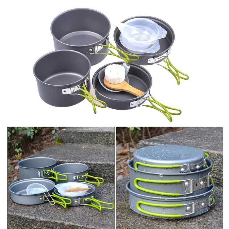 11in1 Portable Camping Cookware Kit Lightweight Folding Nonstick Cooking Pot Pan Spoon Set Cook Equipment Cooker Set For Cooking