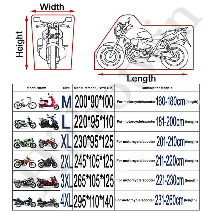 Motorcycle Cover Waterproof All Season Dustproof UV Protective Outdoor Indoor Scooter 190T Wear-resistant Fabric Motorbike Cover motorcycle cover scooter cover
