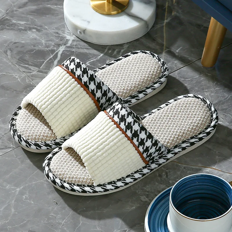 2023 New Couples slippers linen anti slip home thick soles silent men
