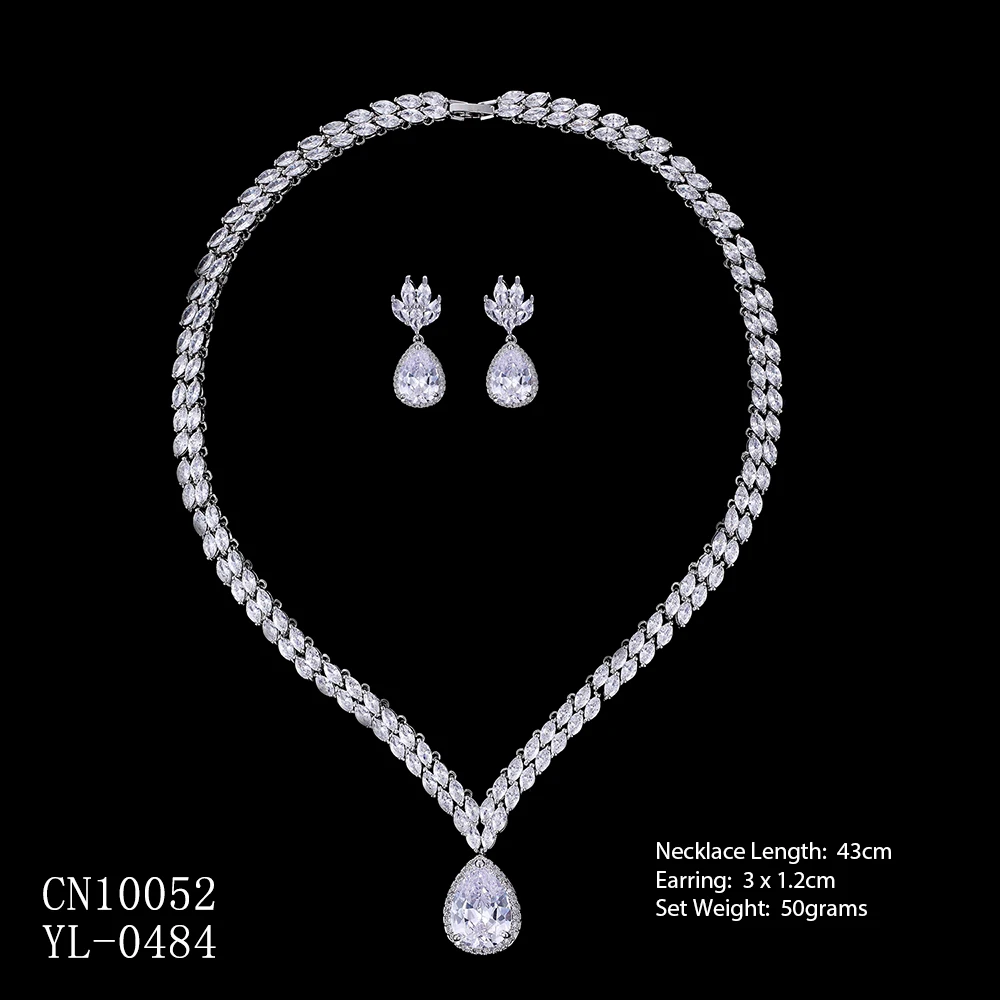 Popular CZ Cubic Zirconia Bridal Wedding Drop Necklace Earring Set,Crystal Jewelry Sets for Women Accessories