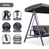 Outdoor Patio Porch Swing Adjustable Backrest, 3-seat Swing Chair with Weather Resistant Steel Frame for Backyard 3