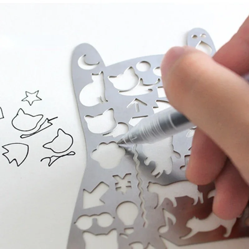 Stainless Steel Ruler Cat Multifunctional stainless steel hollow ruler Geometric figure drawing stencils templates metal ruler Diy Tool Diary Template