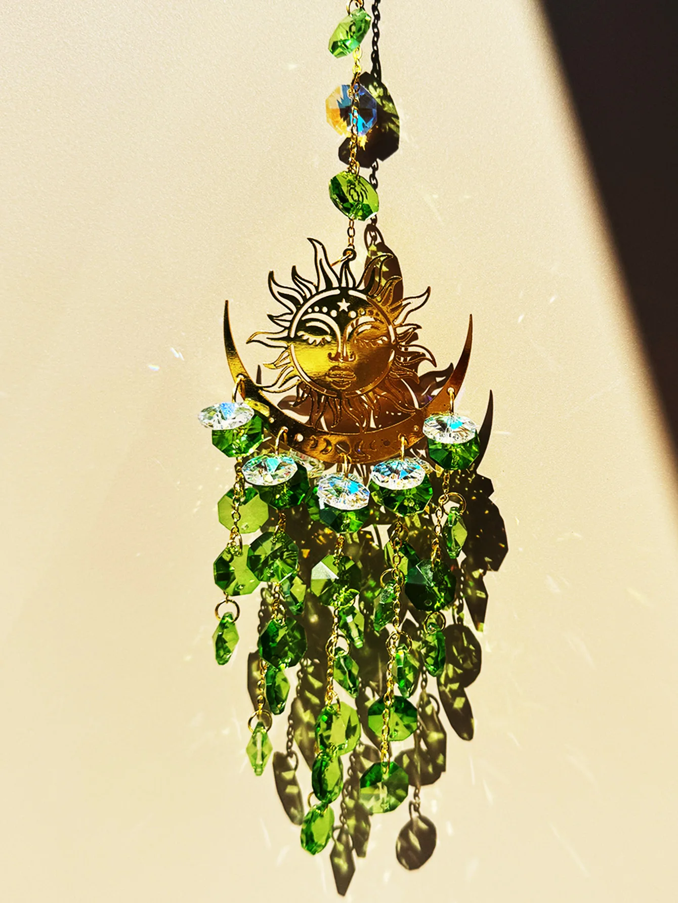 1pc Flame Sun Smiley Crystal Suncatcher, Glass Prism Suncatcher, Window Sticker Hanging Decoration, Feng Shui Home Decoration