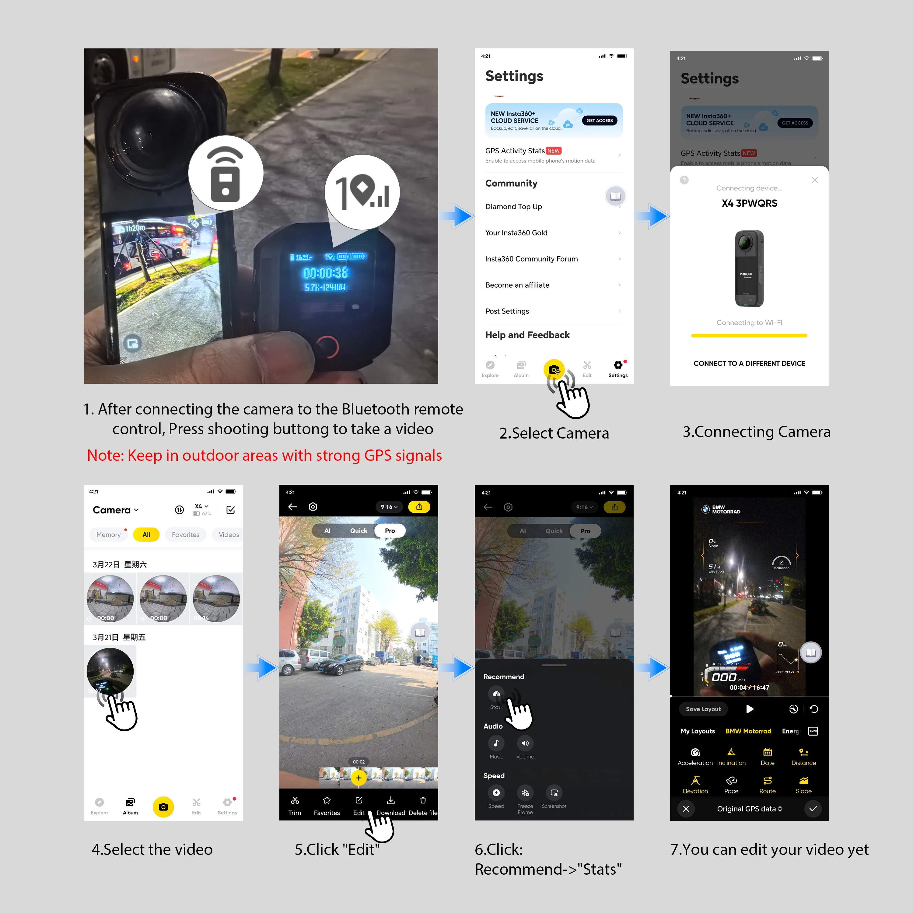 GPS daljinski upravljač za Insta360 X5 X4 X3 Go 3S ACE Pro