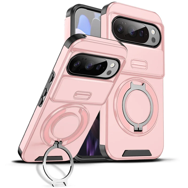 Enhanced Armor Protective Case with Magnetic Ring and Slide Lens Cover