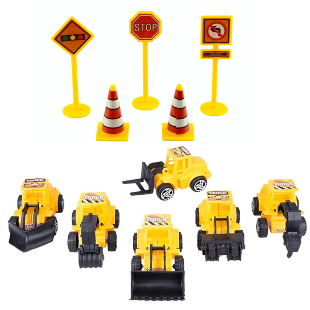 Vehicle Cake Decor Digging Machine Cake Toppers Road Sign Baby Shower Cake Supplies Birthday Party Decorations Kids