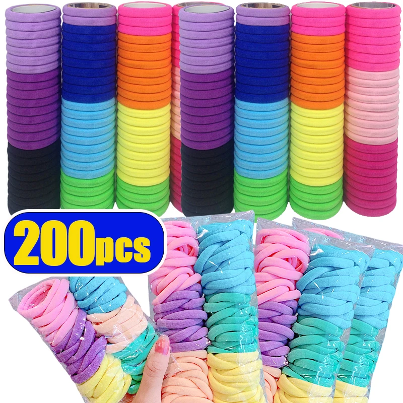 

100/200PCS/Set Students Girls Colorful Nylon Elastic Hair Bands Ponytail Hold Hair Tie Rubber Bands Scrunchie Hair Accessories