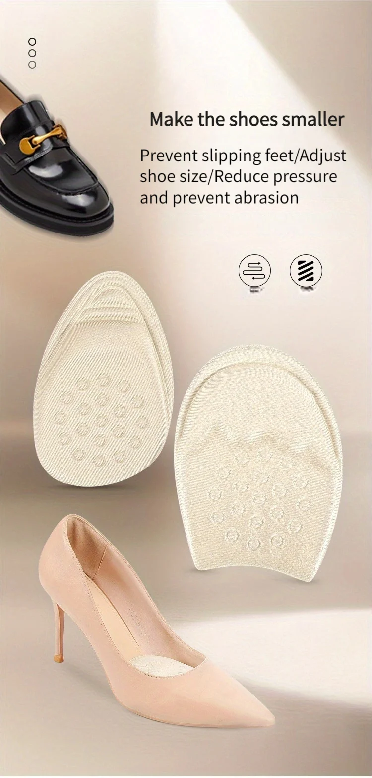 Vorderfuß-Einsatzsohle, rutschfeste halbe Einlegesohlen für Schuhe, Größenreduzierer für Turnschuhe und High Heels, große Füllung, Schmerzlinderung, Schuhpolster – Detail 1