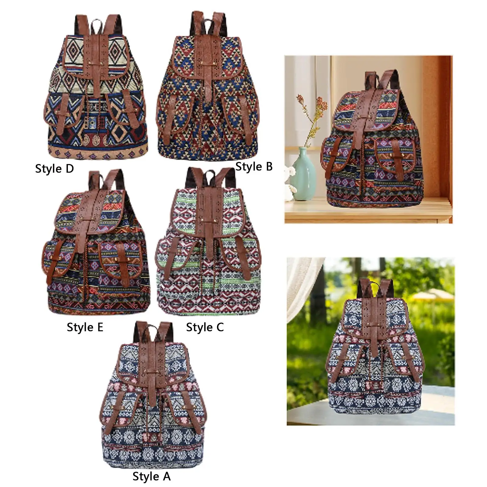 Women Ethnic Retro Design Pattern Backpack for Outdoor Backpacking Shopping