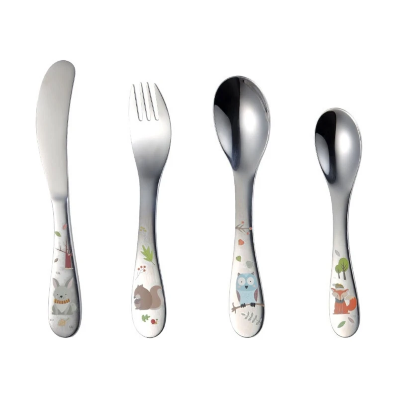 

4Pcs Baby Spoon Knife & Fork Animal Theme Tableware Set Child Cutlery