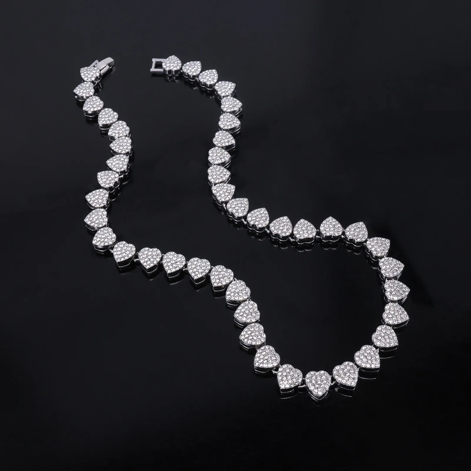 Hip-Hop Herzförmige Kubanische Kette Halskette Gold/Silber Farbe Halskette für Männer Frauen Voll mit Zirkonia Besetzt Männer Frauen Schmuck – Detail 4