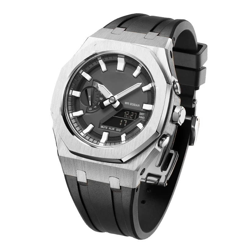 Metal+Silicone Strap For Casioak GA2100 Gen5 Mod Kit Metal Stainless Steel Cover Band For G-Shock GA-B2100/2110 Rubber Watchband