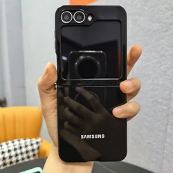 Candy Color Glossy Skin Feel Phone Case - Soft TPU Back Cover 2-Piece Set for Galaxy Z Flip5 (Black)