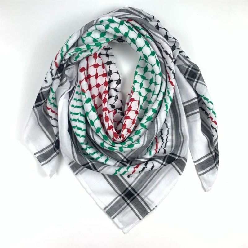 

50JB Geometric Jacquard Arab Keffiyeh Shemagh Square Scarf Lightweight Neck Warmer Desert Scarves Shawl Headwrap for Camping