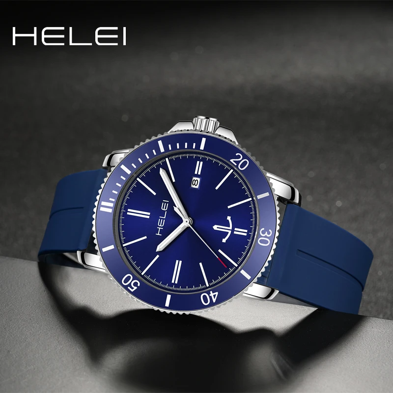 HELEI Original Classic Brand Men's Quartz Watch Strip Dial Waterproof Silicone Casual Quartz Wristwatch Date Gift For Men