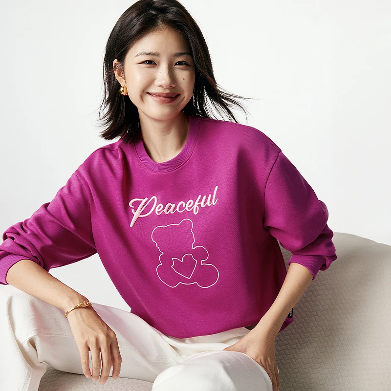 Toyouth Women Sweatshirt 2023 Autumn Long Sleeve O Neck Loose Hoodie Letter Flower Embroidery Casual Comfort Five Colors Tops