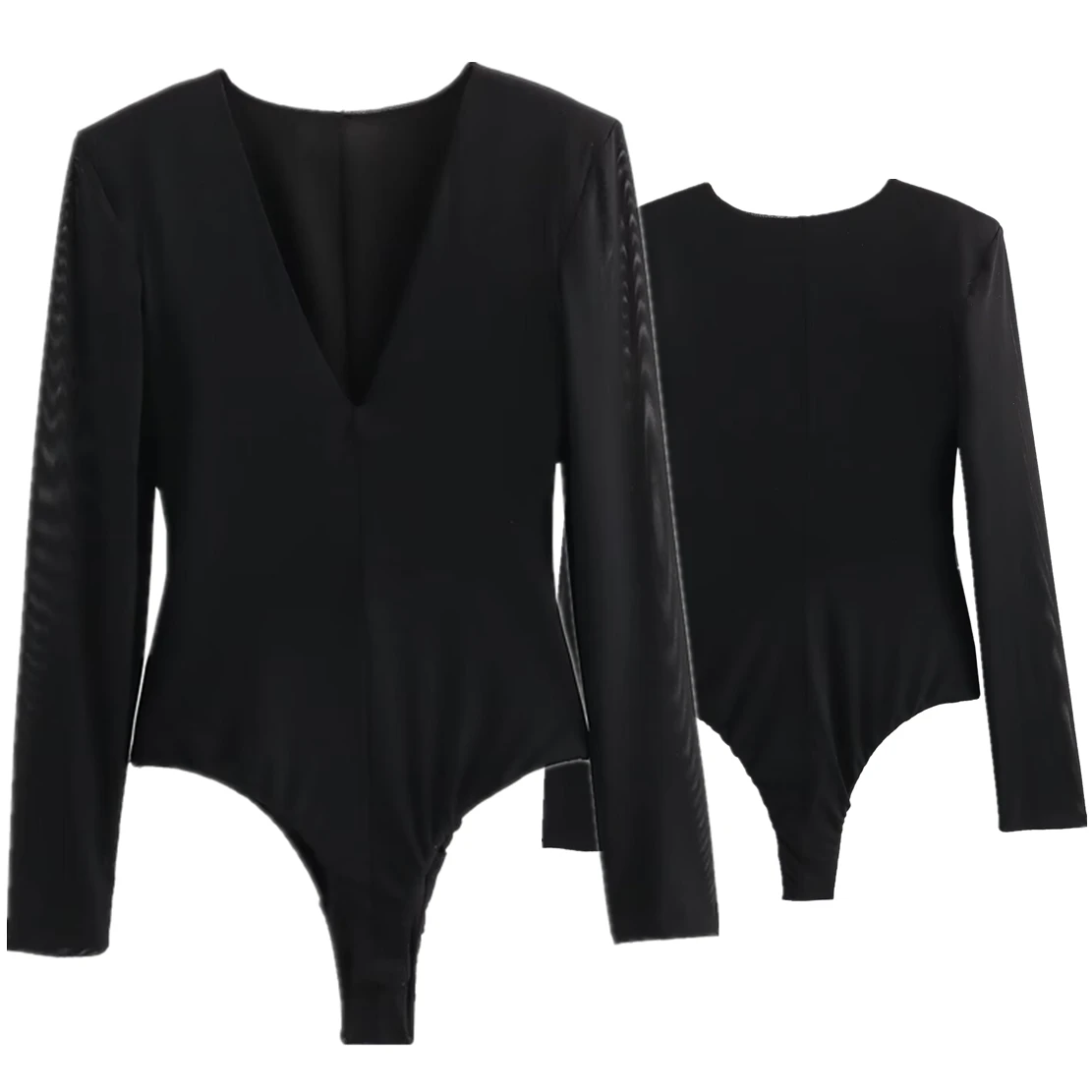 

Dave&Di British High Street Fashion Girls V-neck Sexy Bodysuits Long Sleeve Women Shirt Mesh Sexy Black Tops