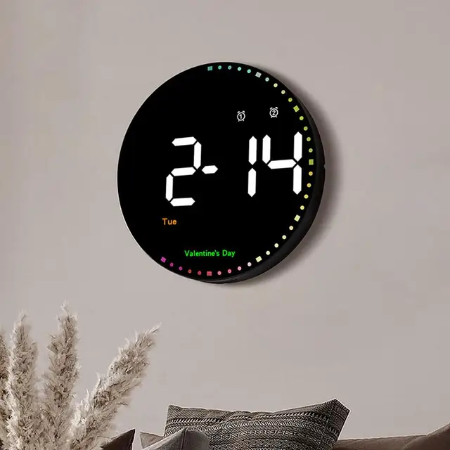10 Hüvelykes Led Kör Ébresztőóra Nagy Képernyő Digitális Falóról 12/24 Órás Időhőmérséklet Páratartalom Dátum Otthoni Dekoráció Órák