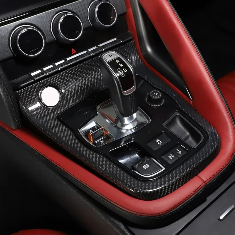 

Для Jaguar F-TYPE 2013-2022, автомобильная центральная консоль из настоящего углеродного волокна, рамка управления переключением передач, панель переключения передач, крышка, автомобильные аксессуары