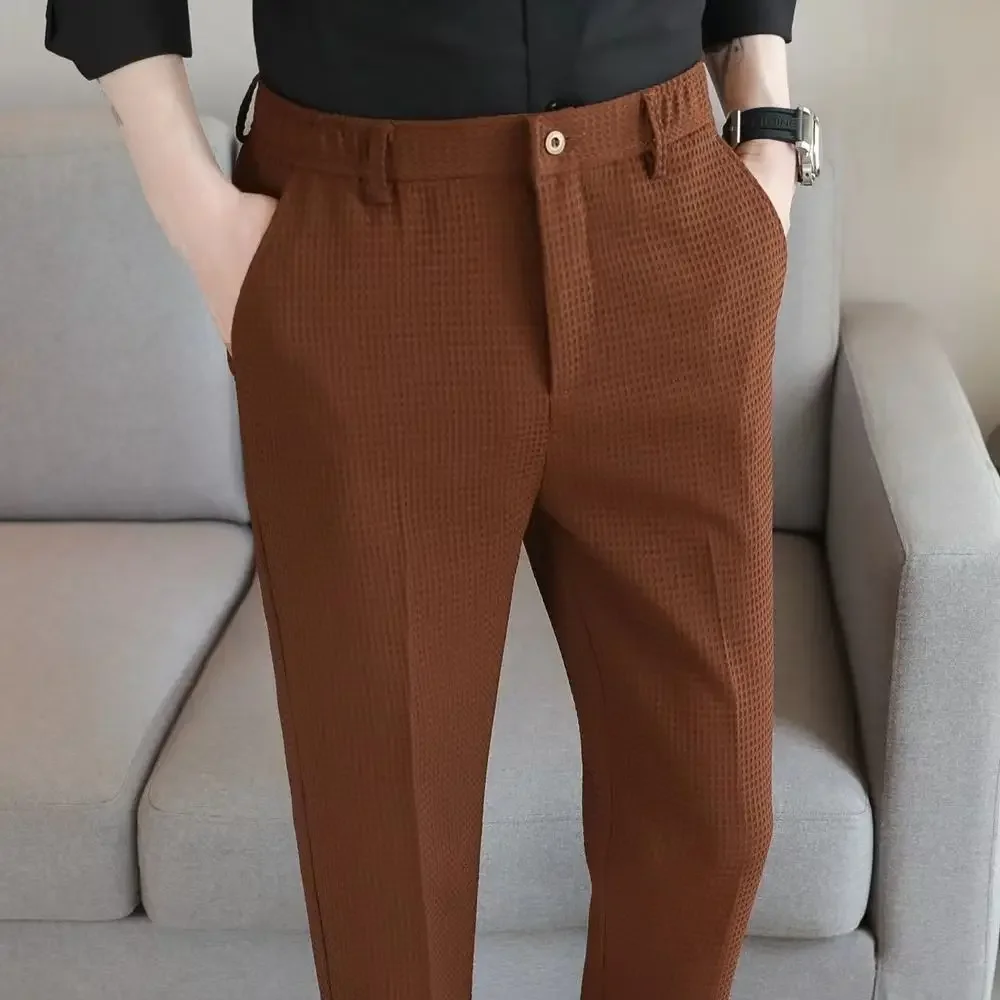 thumbnail image 1 of Pantalones de oficina elásticos para hombre, pantalones de trabajo color caqui para hombre, pantalones elásticos para vestir, ropa de sastrería para primavera, ropa clásica de lujo a la moda, 1 of 5