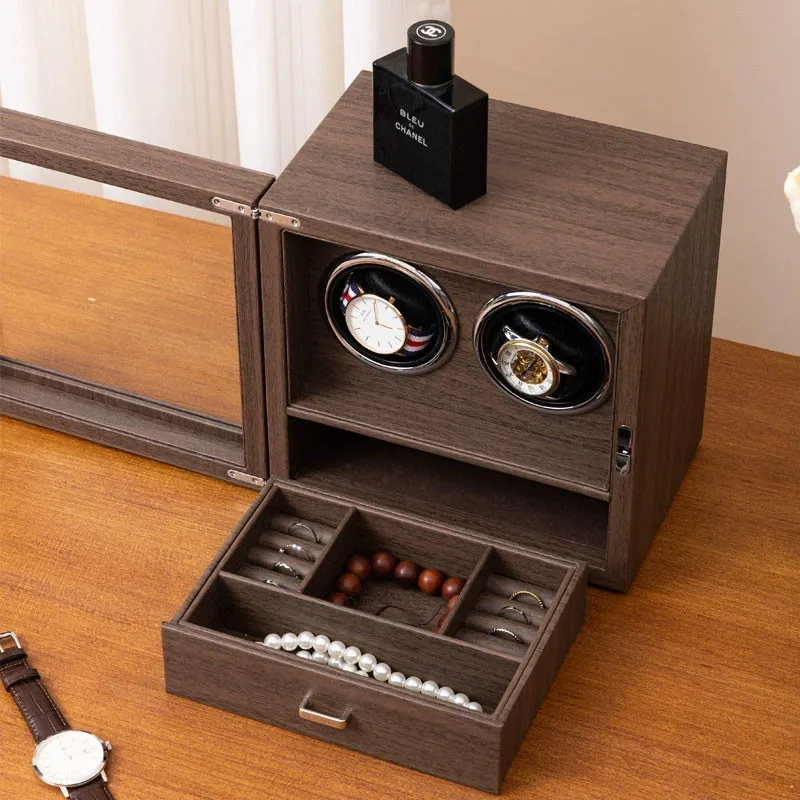 Automatic 2-Slot Watch Winder Box with Premium Wood Construction, Integrated Jewellery ... - SKU LAWW1141 - UGI Packaging