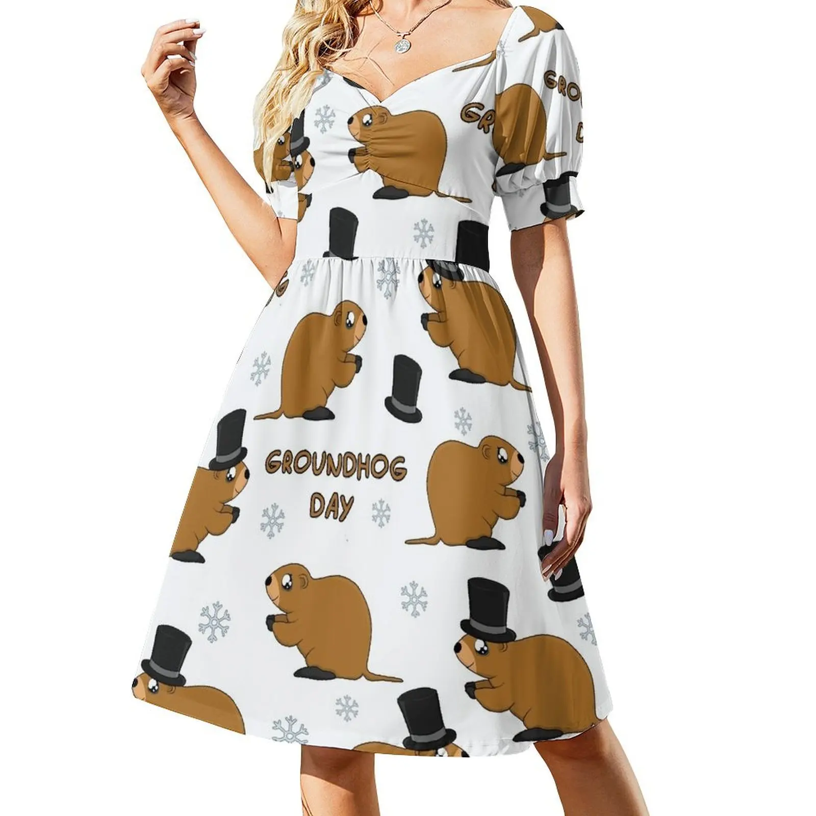 

Groundhog day pattern Sleeveless Dress Elegant gowns fairy dress