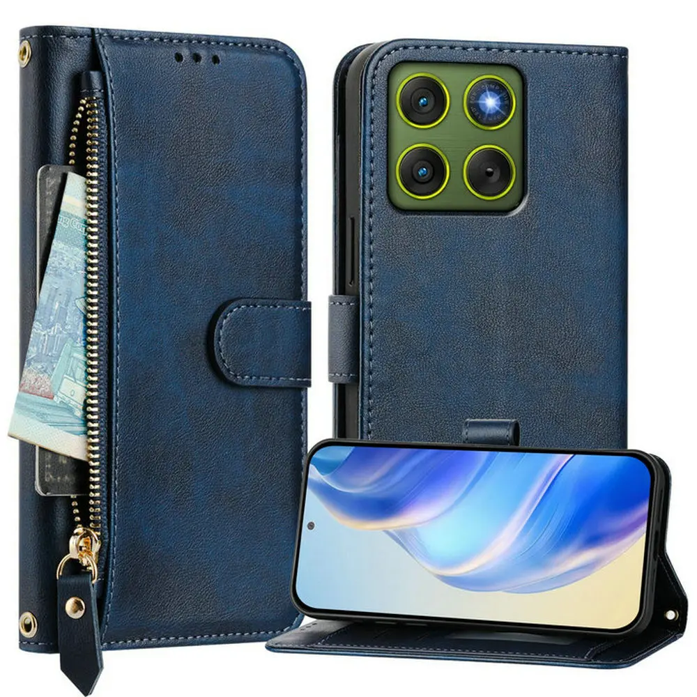 Premium Crossbody Zipper Leather Wallet Case