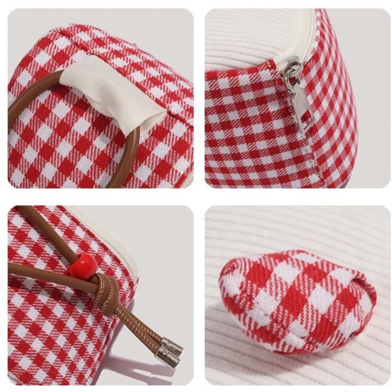 JIAERDI Sweet Cute Cake Plaid Red Storage Bag Women Travel Portable Handle Wash Bag Hot Girls Harajuku Aesthetic Camera Mini Bag