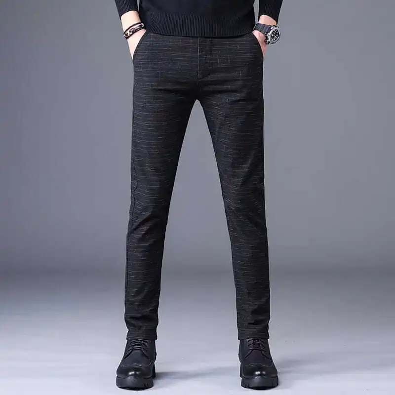 Business Office Streetwear Fashion Men's Plaid Suit Pants Spring Autumn Korean Male Clothing Casual New Slim Straight Trousers