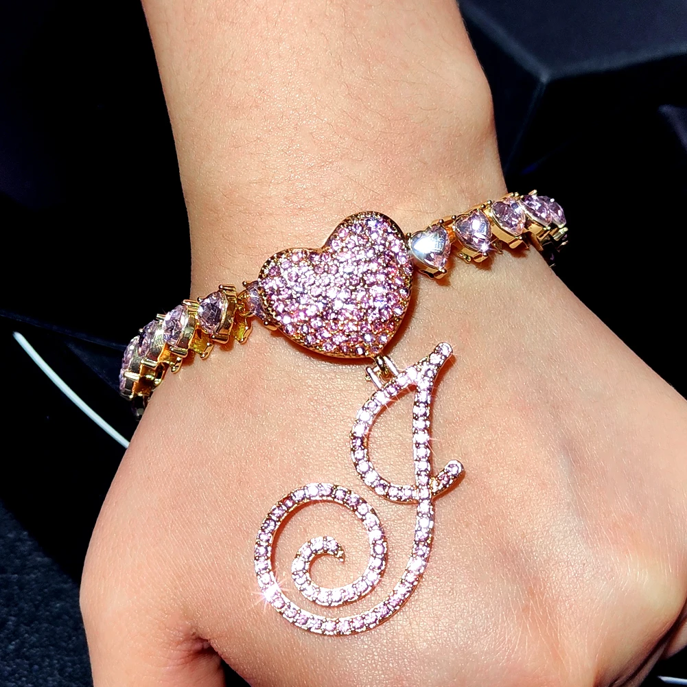 新品即決 値下げ HipHopスタイルハートストーンブレスレット シルバー