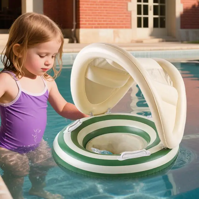 Baby Pool Float with Canopy Floating Pool Chair Adjustable Float Trainer with Sunshade for Babies Toddler Kid Puddle 2
