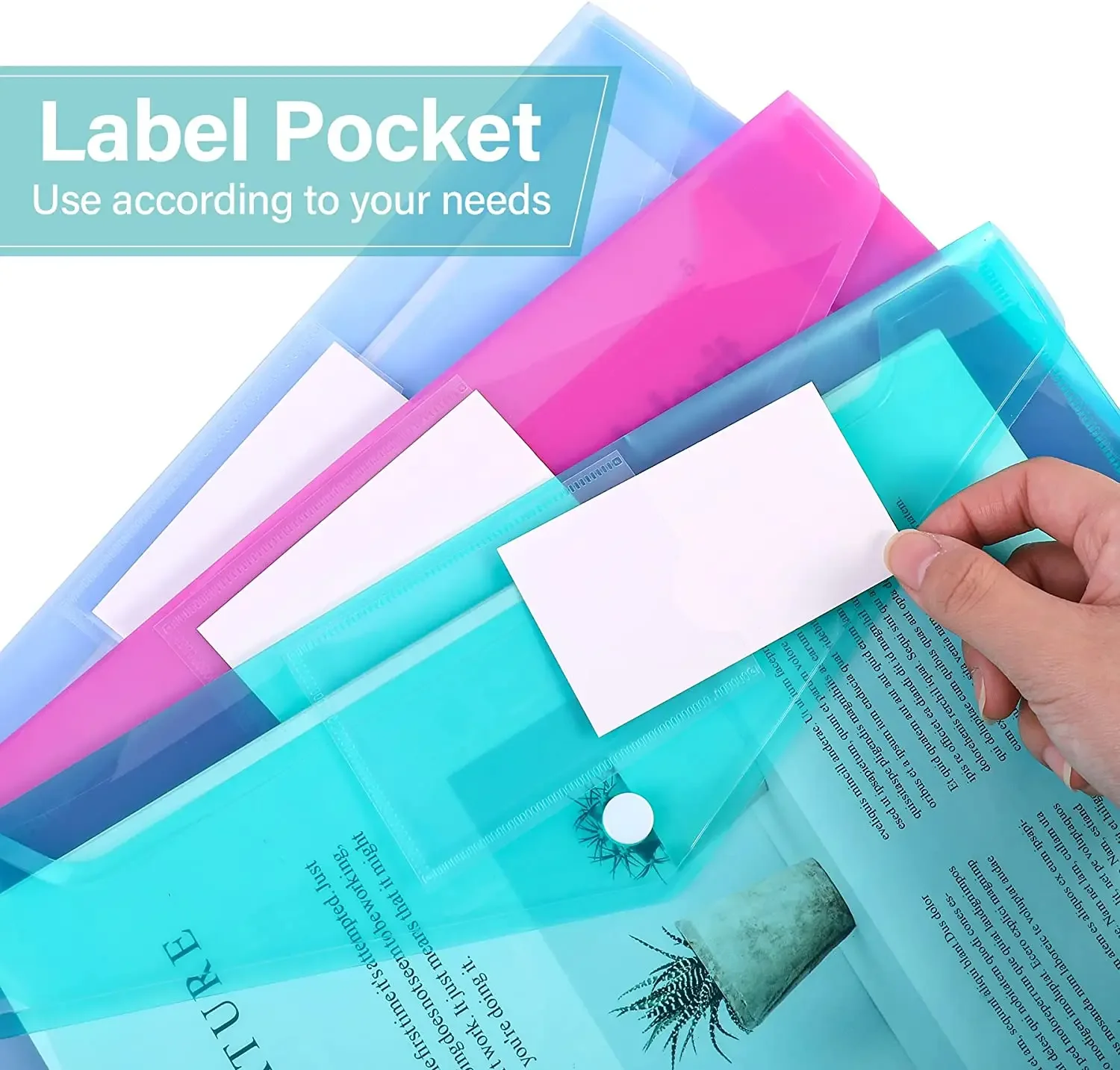 10 Cartelle Plastica A4 Colorate - Con Chiusura A Bottone, Per Ufficio E Scuola