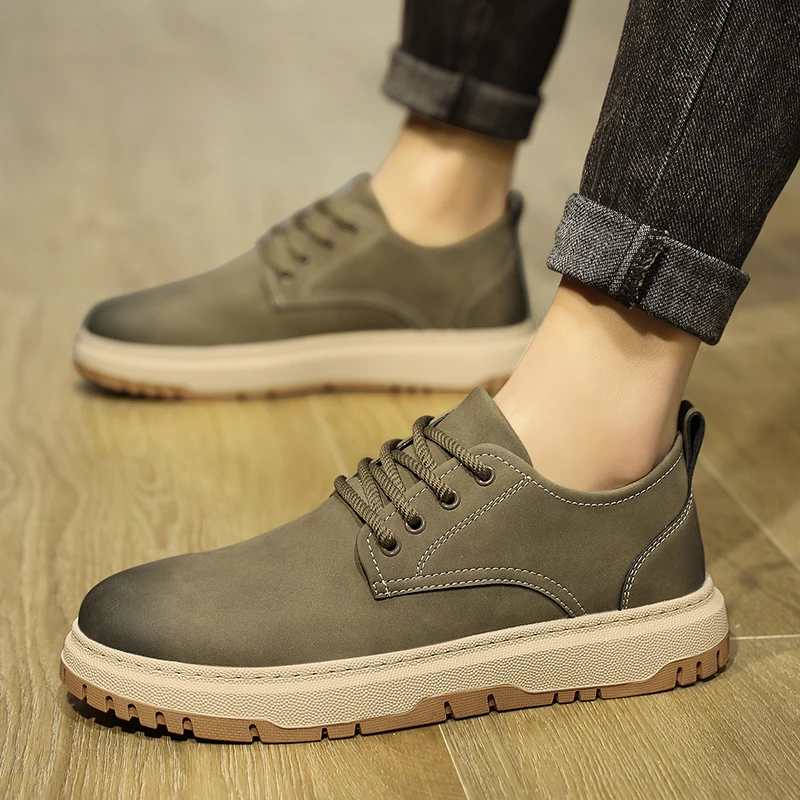 Men Casual Leather Business Shoes Lace up Outdoor Flat Designer Dress Shoes Fashion Classic Soft Leather Italian Walking Shoes 3