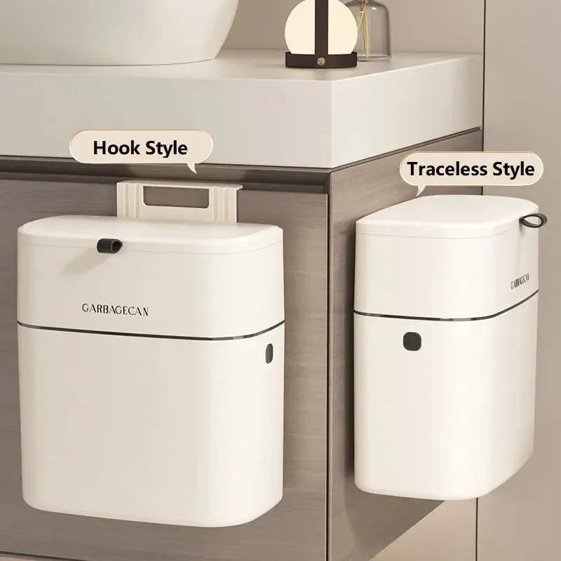 

9L Wall Mounted Hanging Trash Bin Household Hanging Garbage Kitchen Cabinet Door Trash With Lid Kitchen Trashs Bins Bathroom Can