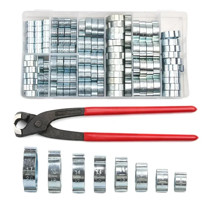

150Pcs 5-20mm Hose Clamp Double Ears Clamp Worm Drive Fuel Water Hose Pipe Clamps Clips+1PC Plier Assorted Kit