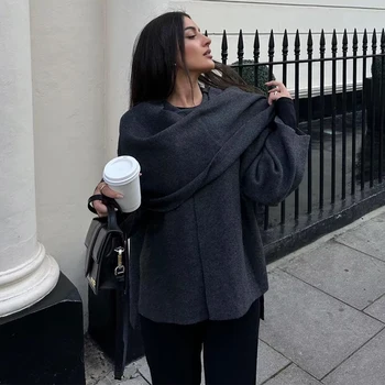 TRAF 2024 Plush Winter Coats for Women Asymmetric Scarf Demi-season Jacket for Women Parkas Long Sleeve Padded Coat Woman Jacket 5