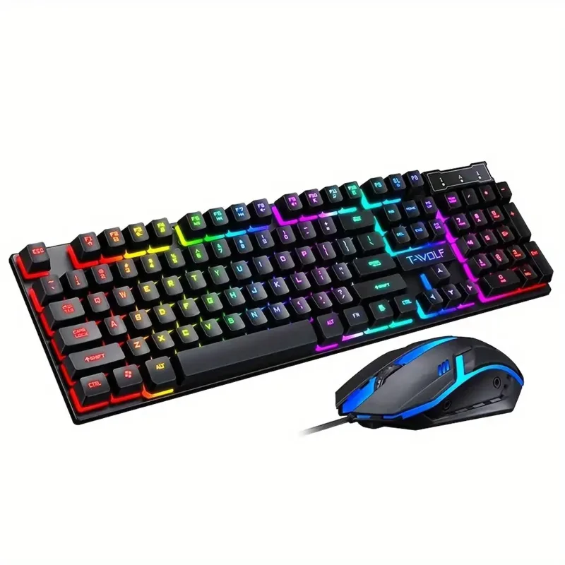 2pcs Black Wired Gaming Keyboard and Mouse Set USB/Rainbow Backlit Keyboard and ROG Mouse for PC Laptop, PS4, PS5, Xbox