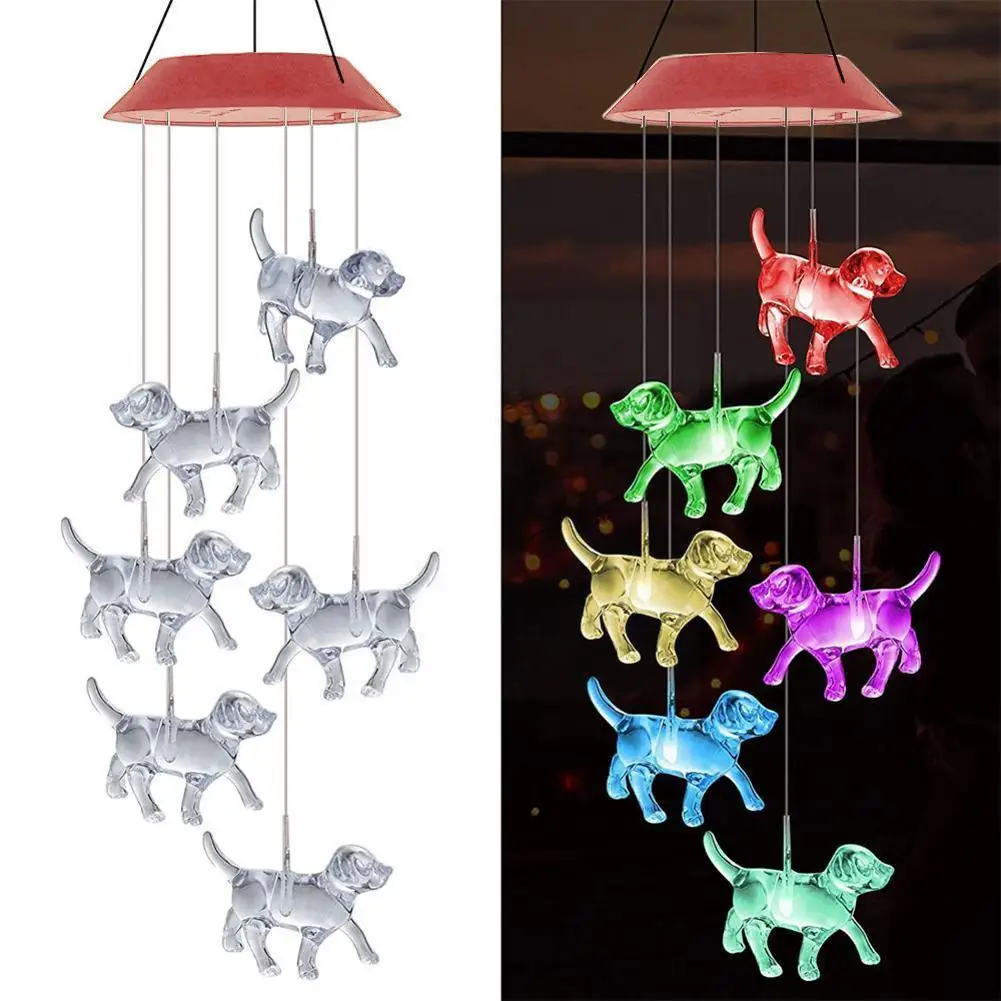 

Colorful Gradient Crystal Dog Solar Wind Chime Lights Waterproof Outdoor IP68 Decoration Home Color Changing Lights LED Gar M7Q7