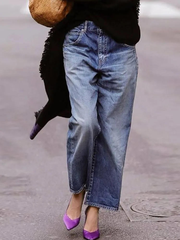 Gross-Pants Donna Cerniera Allentata Fly Pocket Loungewear Jeans Blu Straight Holiday Ladies Denim Pants Streetwear Dropshipping