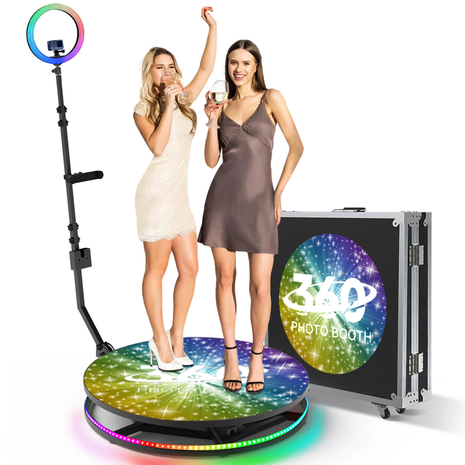 휴대용 360 사진 부스 자동 회전 셀카 비디오 360 카메라, 1-7PPL 웨딩 파티 이벤트 대여용 포토부스, 60-115cm