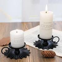1PC Holder Iron Taper Candlestick Candleholder Black Metal Pillar Plate Holders Stand Christmas Wedding Desktop Cast Decor Fan 2