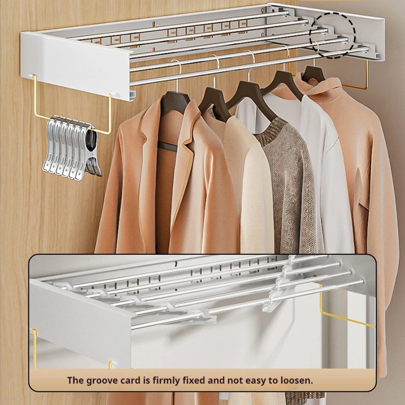 Indoor Folding Clothes Hanger Wall Hanging Invisible Drying Rack  Balcony Clothesline Pole Hanger Towel Rack 4