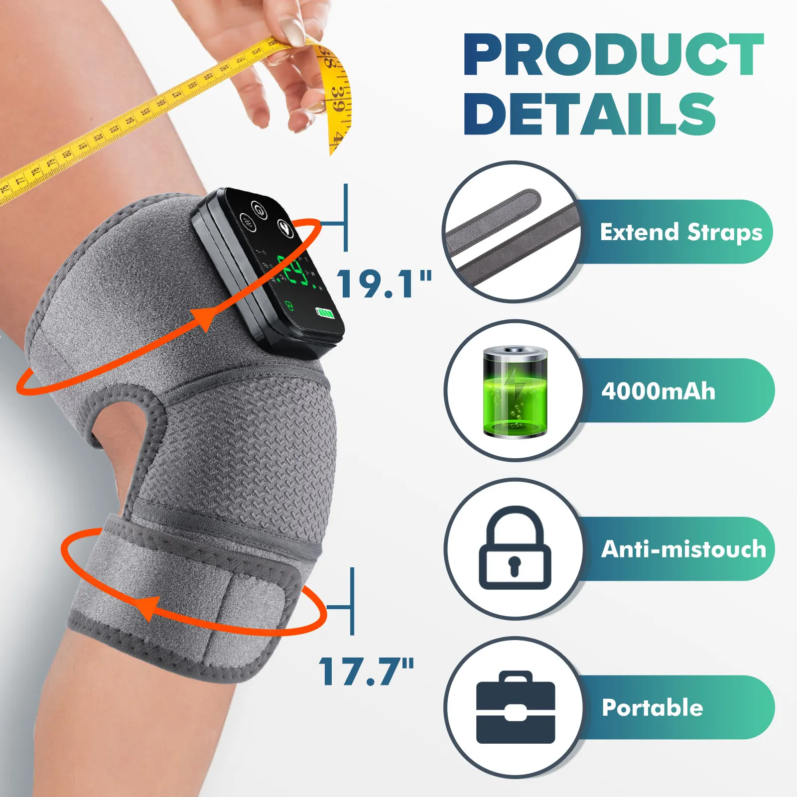 3-in-1 Cordless Knee Massager Electric Heating Knee Shoulder Pad 3-Modes Vibration Leg Joint Muscle Relax Thermal Massage Belt